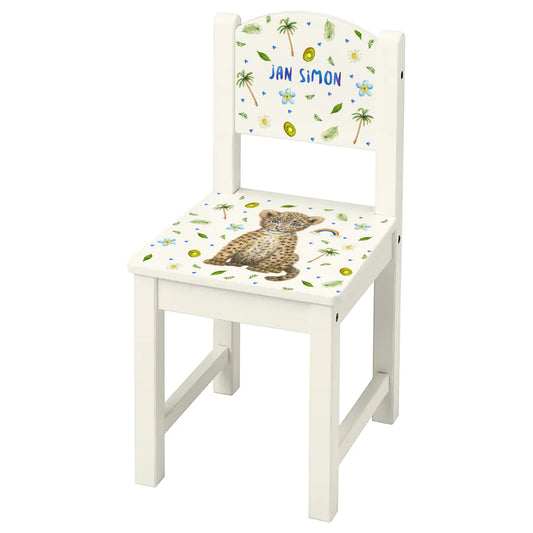 Kinderstoeltje met naam baby luipaard welpje kraamcadeau kinderkamer babykamer stoeltje gepersonaliseerd cadeau