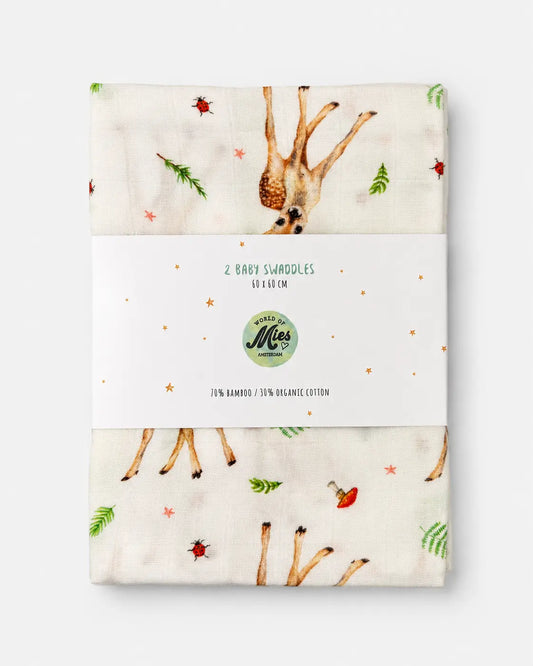 2-pack hydrofiele doeken hertjes 60x60 cm – bamboe en biologisch katoen