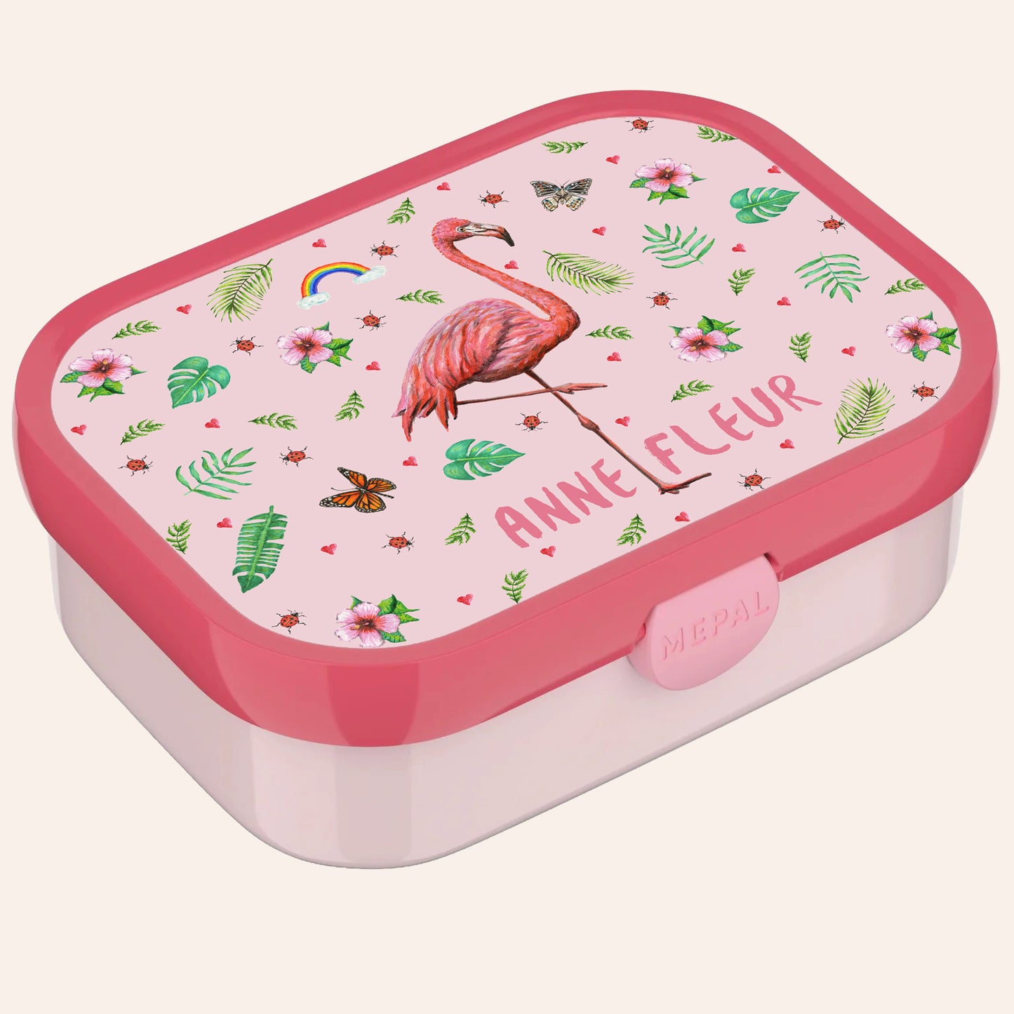 Broodtrommel flamingo met naam