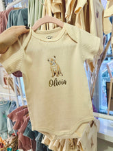 Load image into Gallery viewer, Baby onesie with little lion and name - vanilla short sleeve