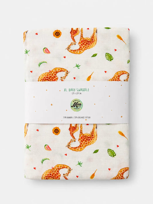 XL hydrofiele doek giraffe 120 cm – bamboe en biologisch katoen