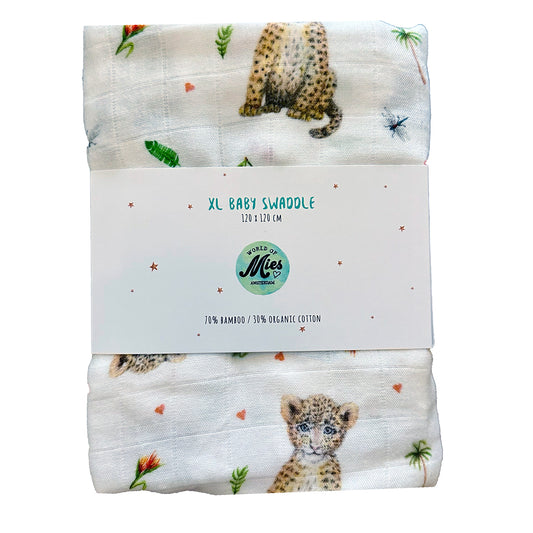 XL hydrofiele doek luipaardje 120 cm – extra zacht biologisch textiel – must-have voor baby's
