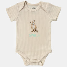 Load image into Gallery viewer, Baby onesie with little lion and name - vanilla short sleeve