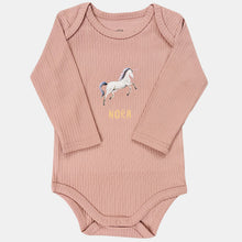 Load image into Gallery viewer, Baby onesie with unicorn and name - blush long sleeve