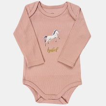 Load image into Gallery viewer, Baby onesie with unicorn and name - blush long sleeve