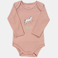 Load image into Gallery viewer, Baby onesie with unicorn and name - blush long sleeve