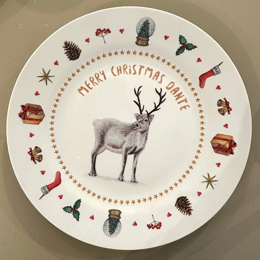 Kids personalized Christmas dinner name plate deer