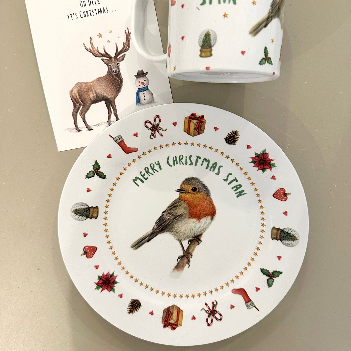 Kids personalized Christmas dinner name plate deer