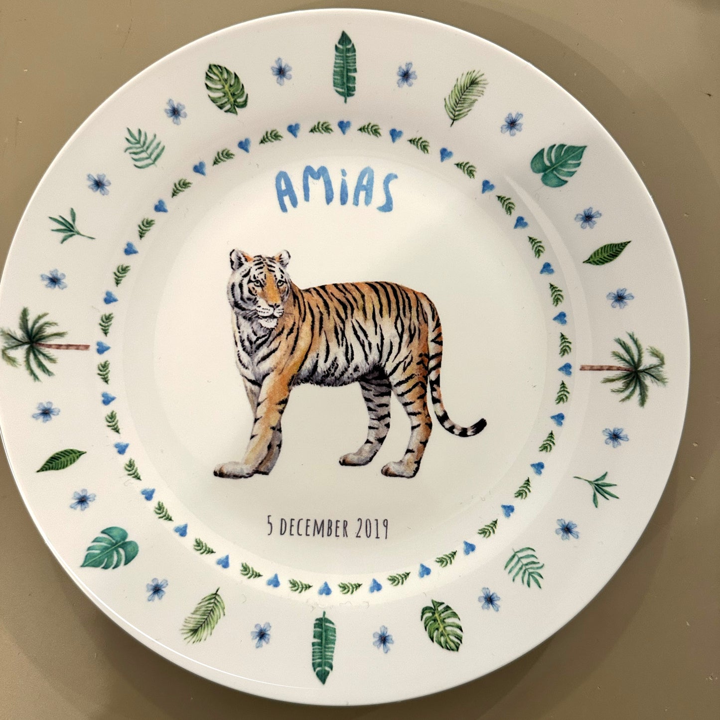 Children's plate tiger with name