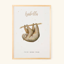 Afbeelding in Gallery-weergave laden, Geboorteposter luiaard - gepersonaliseerd - A3