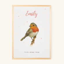 Lade das Bild in den Galerie-Viewer, Geburtsposter Rotkehlchen – personalisiert – A3
