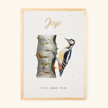 Load image into Gallery viewer, Birth poster woodpecker - personalised - A3