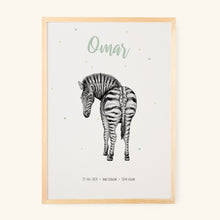 Load image into Gallery viewer, Birth poster zebra - personalised - A3
