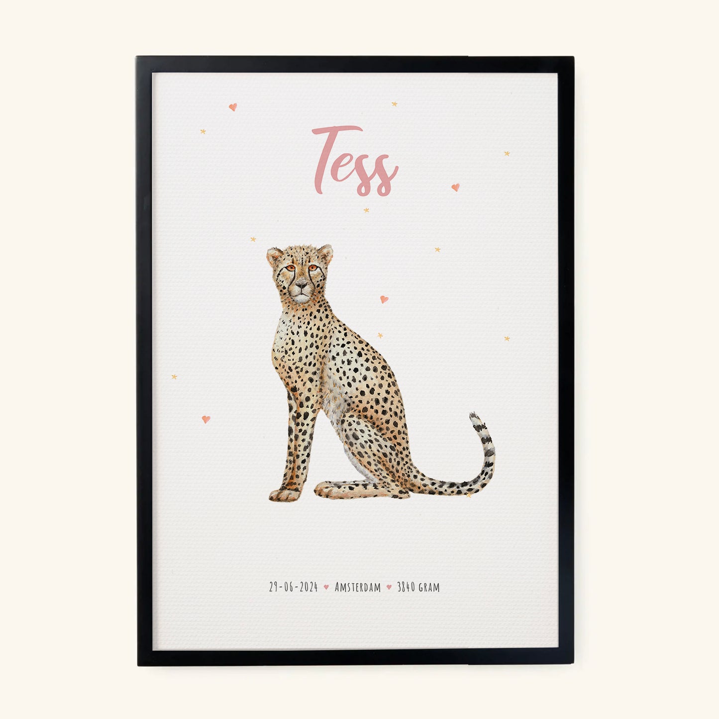 Geboorteposter cheetah - gepersonaliseerd - A3