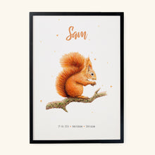 Load image into Gallery viewer, Birth poster squirrel - personalized - A3