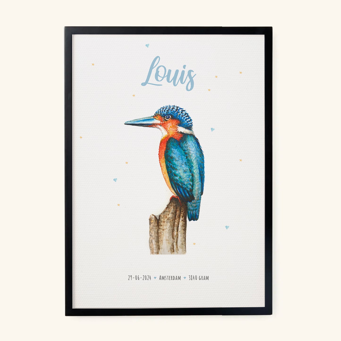 Birth poster kingfisher - personalized - A3