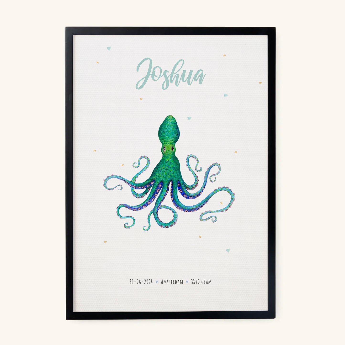 Birth poster octopus - personalized - A3