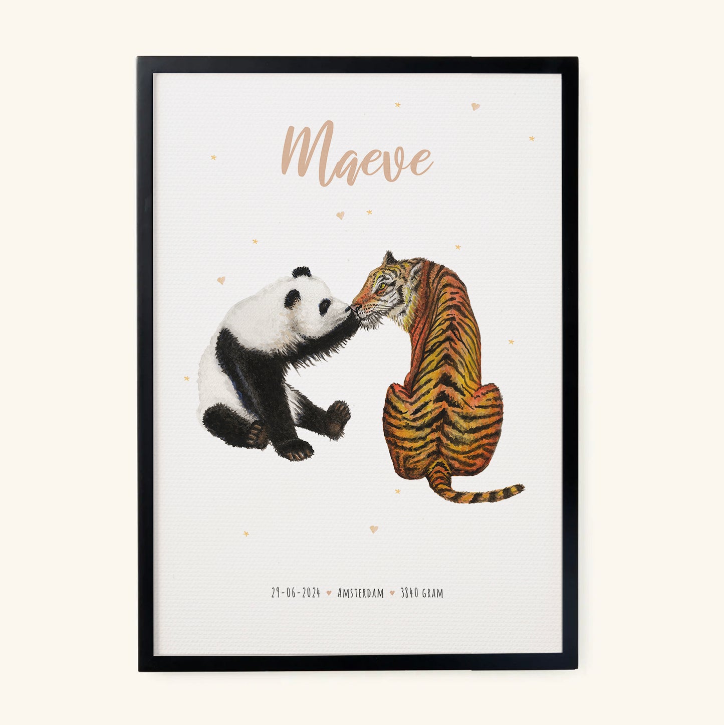 Birth poster tiger panda - personalised - A3