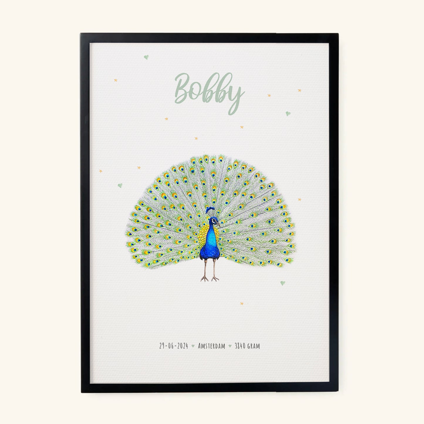 Birth poster peacock - personalized - A3
