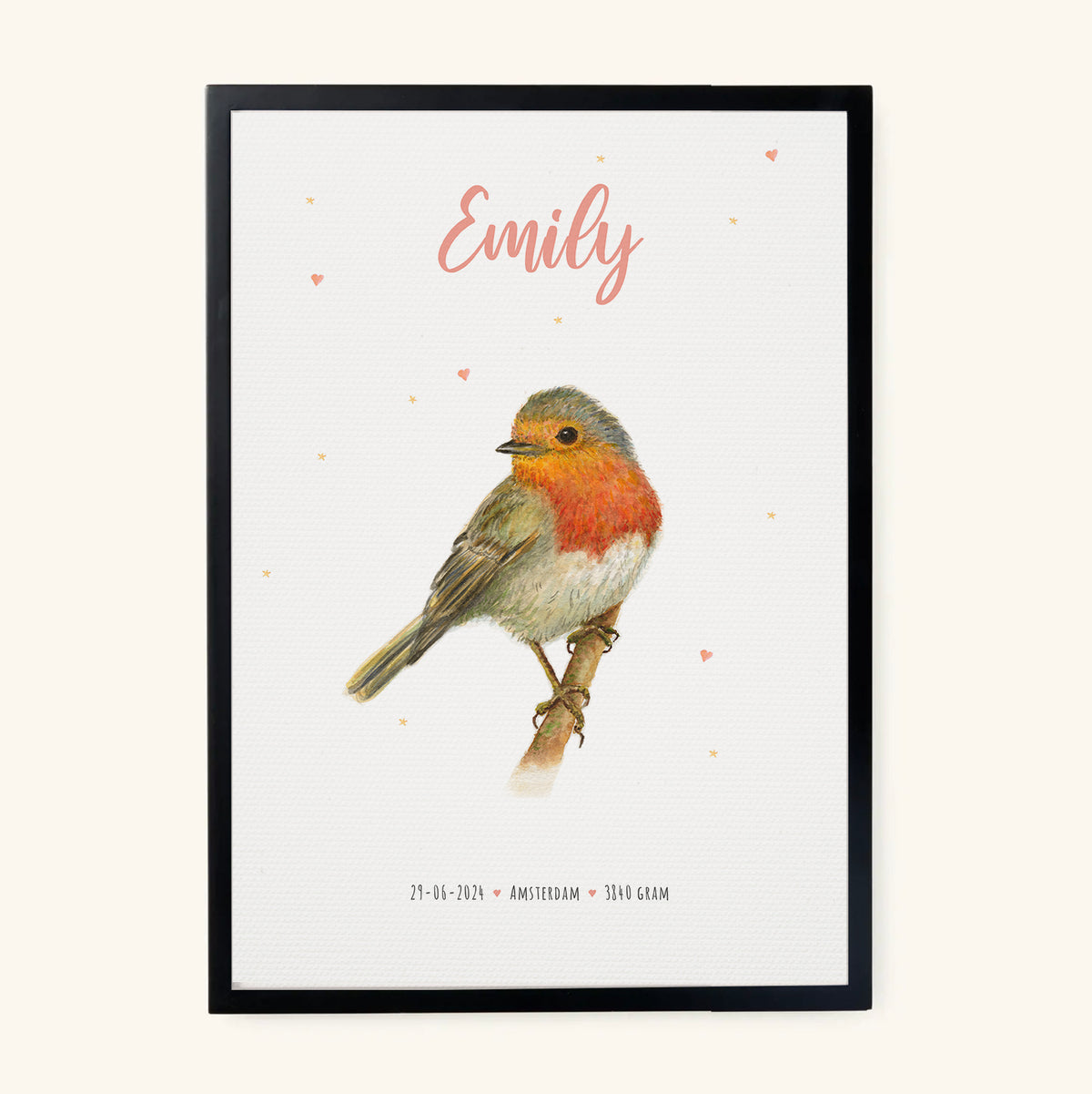 Robin birth poster - personalized - A3