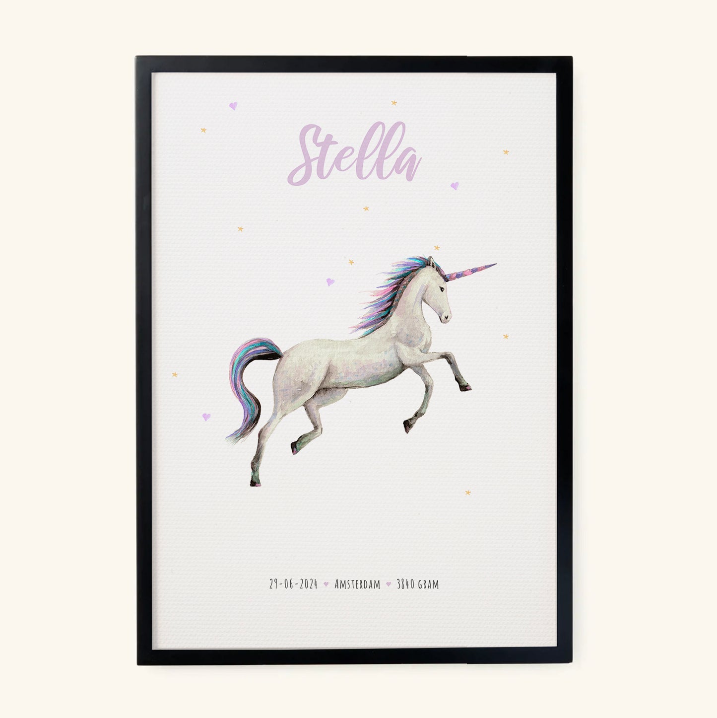 Birth poster unicorn - personalised - A3