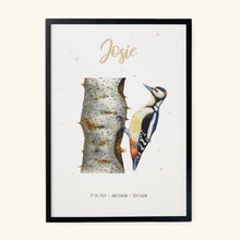 Load image into Gallery viewer, Birth poster woodpecker - personalised - A3