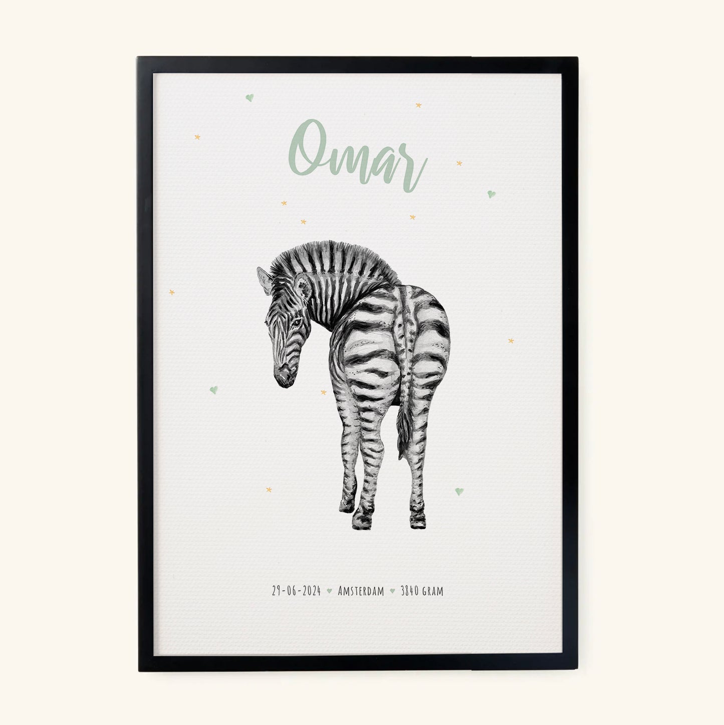 Birth poster zebra - personalised - A3