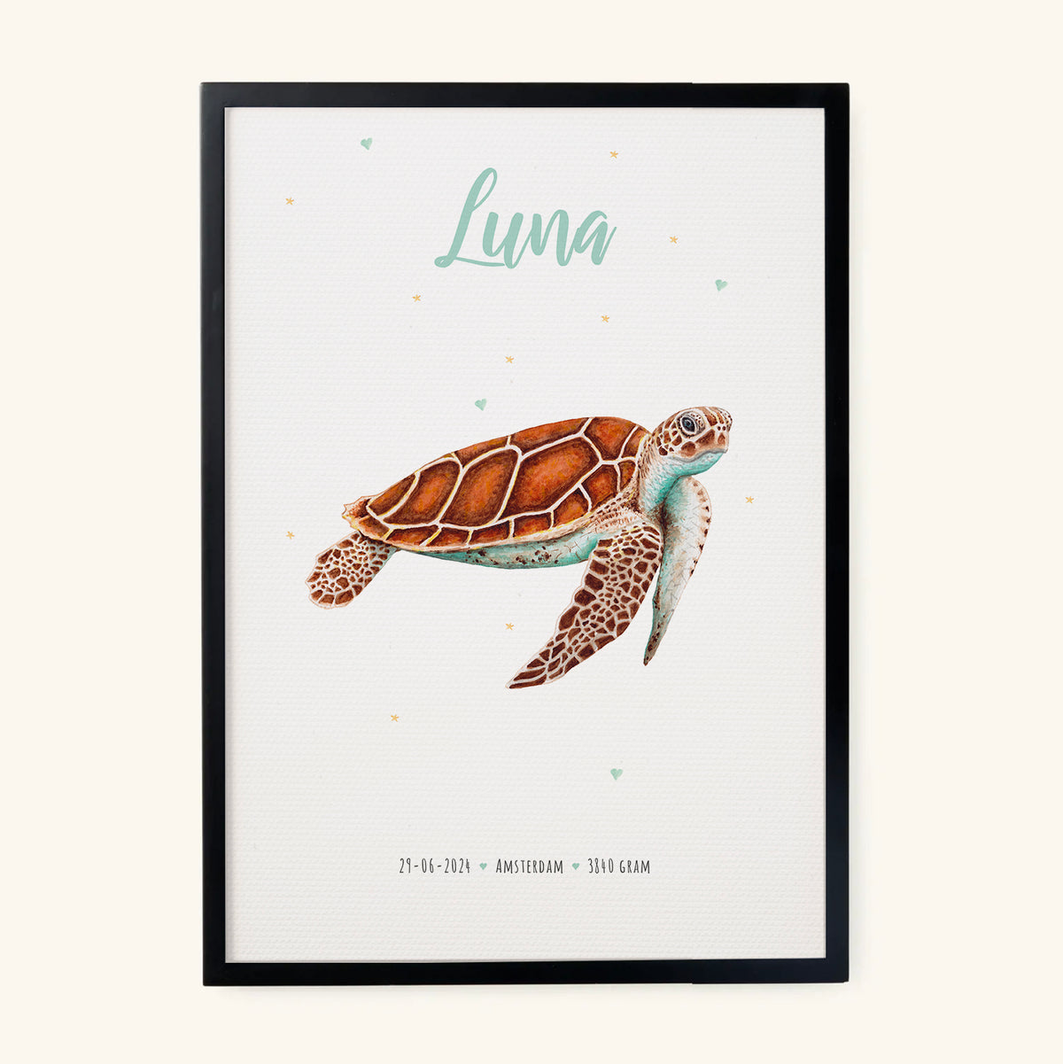 Birth poster sea turtle - personalised - A3