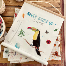 Lade das Bild in den Galerie-Viewer, Wachstumsmesslatte Vögel für Kinder Never grow up