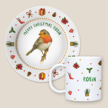 Afbeelding in Gallery-weergave laden, Kerstservies roodborstje met naam kunststof