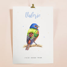 Load image into Gallery viewer, Birth poster bunting bird - personalized - A3