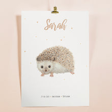 Load image into Gallery viewer, Birth poster hedgehog - personalized - A3