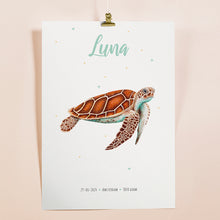 Load image into Gallery viewer, Birth poster sea turtle - personalised - A3