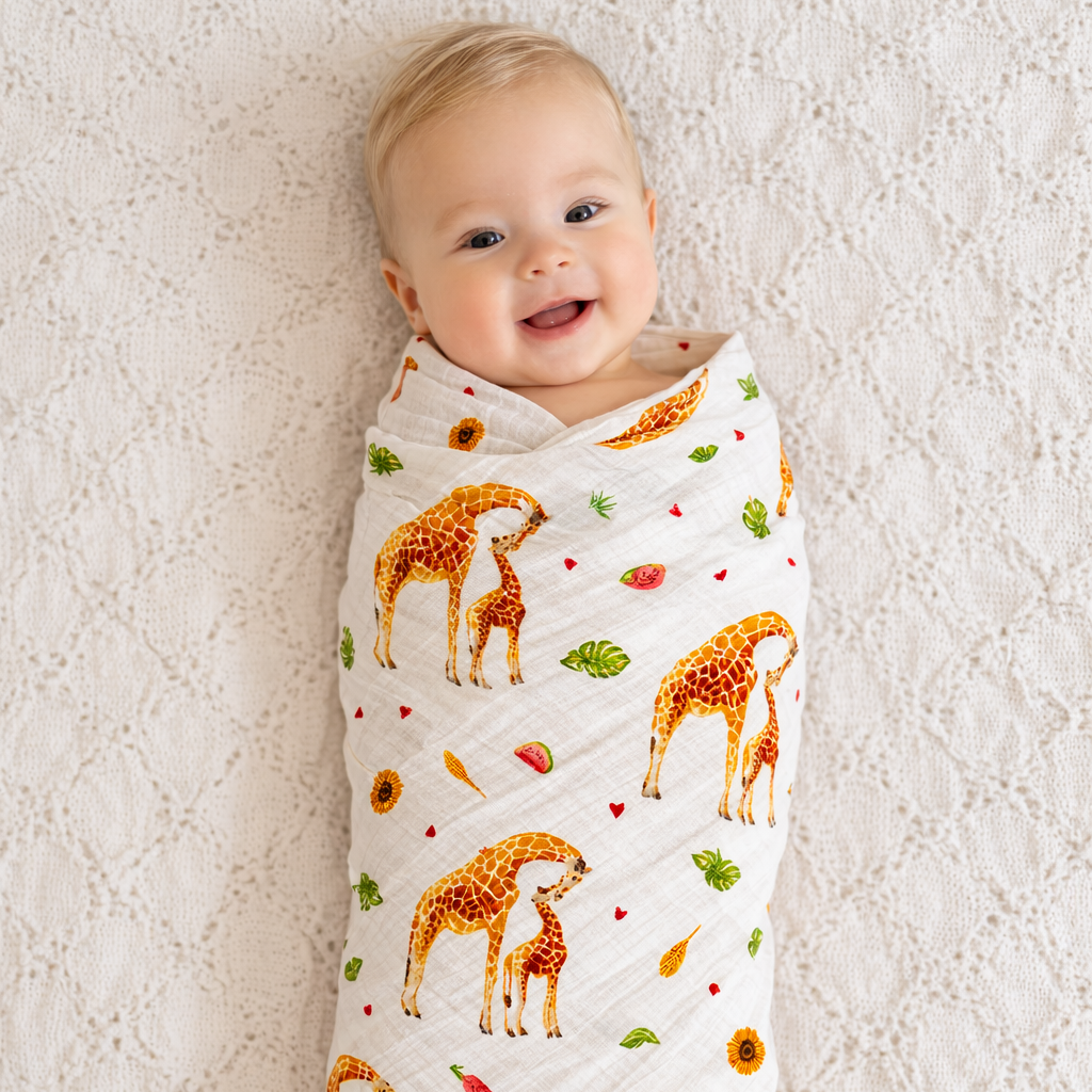 XL hydrofiele doek giraffe 120 cm – bamboe en biologisch katoen