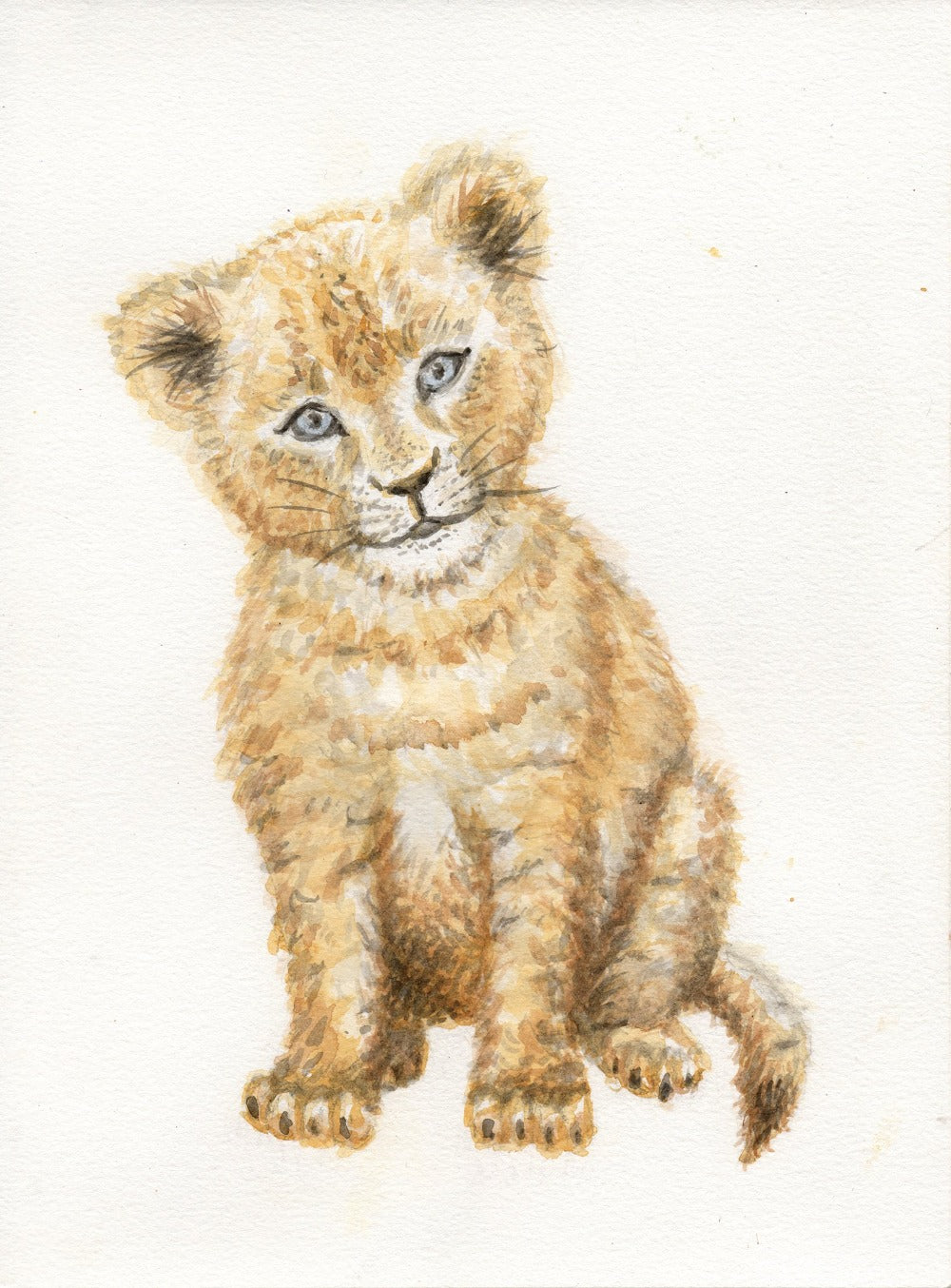 Original watercolor painting of a little lion