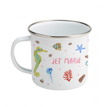 Load image into Gallery viewer, Enamel mug octopus seahorse custom with name