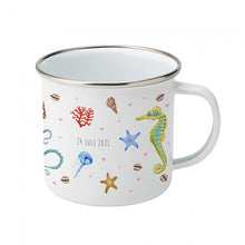 Load image into Gallery viewer, Enamel mug octopus seahorse custom with name
