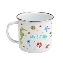 Load image into Gallery viewer, Enamel mug octopus seahorse custom with name