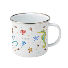 Load image into Gallery viewer, Enamel mug octopus seahorse custom with name