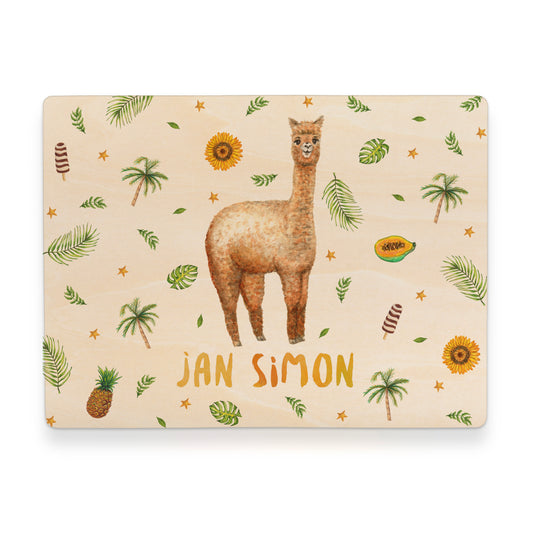 Memorybox met naam kraamcadeau speelgoedkist herinneringskist houten kist opberger kinderkamer kinderkamerinspiratie mies to go handgeschilderd dieren in aquarel baby meisje jongen alpaca