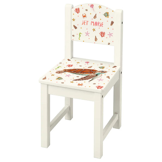 kinderstoel stoeltje met naam gepersonaliseerd mies to go aquarel handgeschilderd kinderkamer babykamer kraamcadeau kraamkado verjaardag kind cadeau zeedieren zeeschildpad oceaen