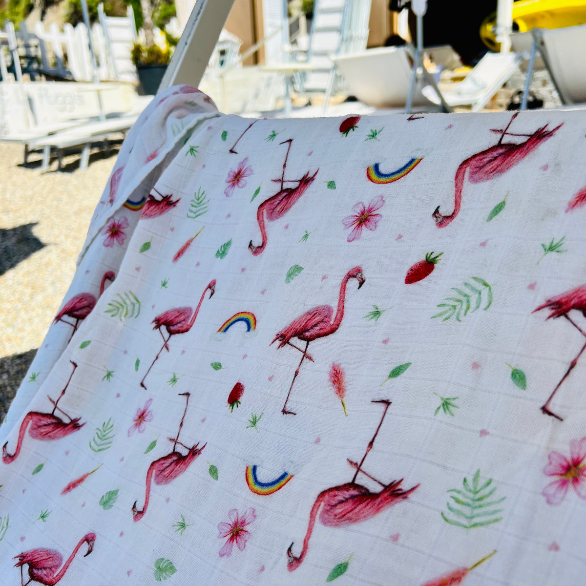 XL hydrofiele doek flamingo 120 cm – bamboe en biologisch katoen