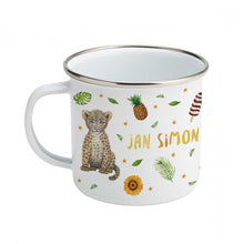 Load image into Gallery viewer, Enamel cup alpaca lion leopard with name