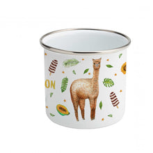 Load image into Gallery viewer, Enamel cup alpaca lion leopard with name