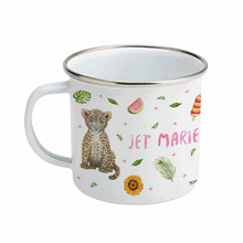 Load image into Gallery viewer, Enamel cup alpaca lion leopard with name