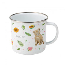 Load image into Gallery viewer, Enamel cup alpaca lion leopard with name
