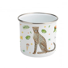 Load image into Gallery viewer, Enamel cup cheetah alpaca flamingo / parrot with name