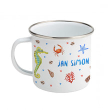 Load image into Gallery viewer, Enamel cup lobster seahorse fish with name