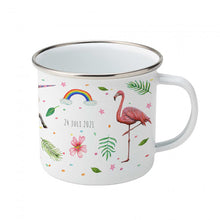 Afbeelding in Gallery-weergave laden, Emaille beker eenhoorn flamingo regenboog met naam