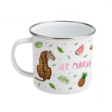Load image into Gallery viewer, Enamel mug camel tiger and elephant custom with name